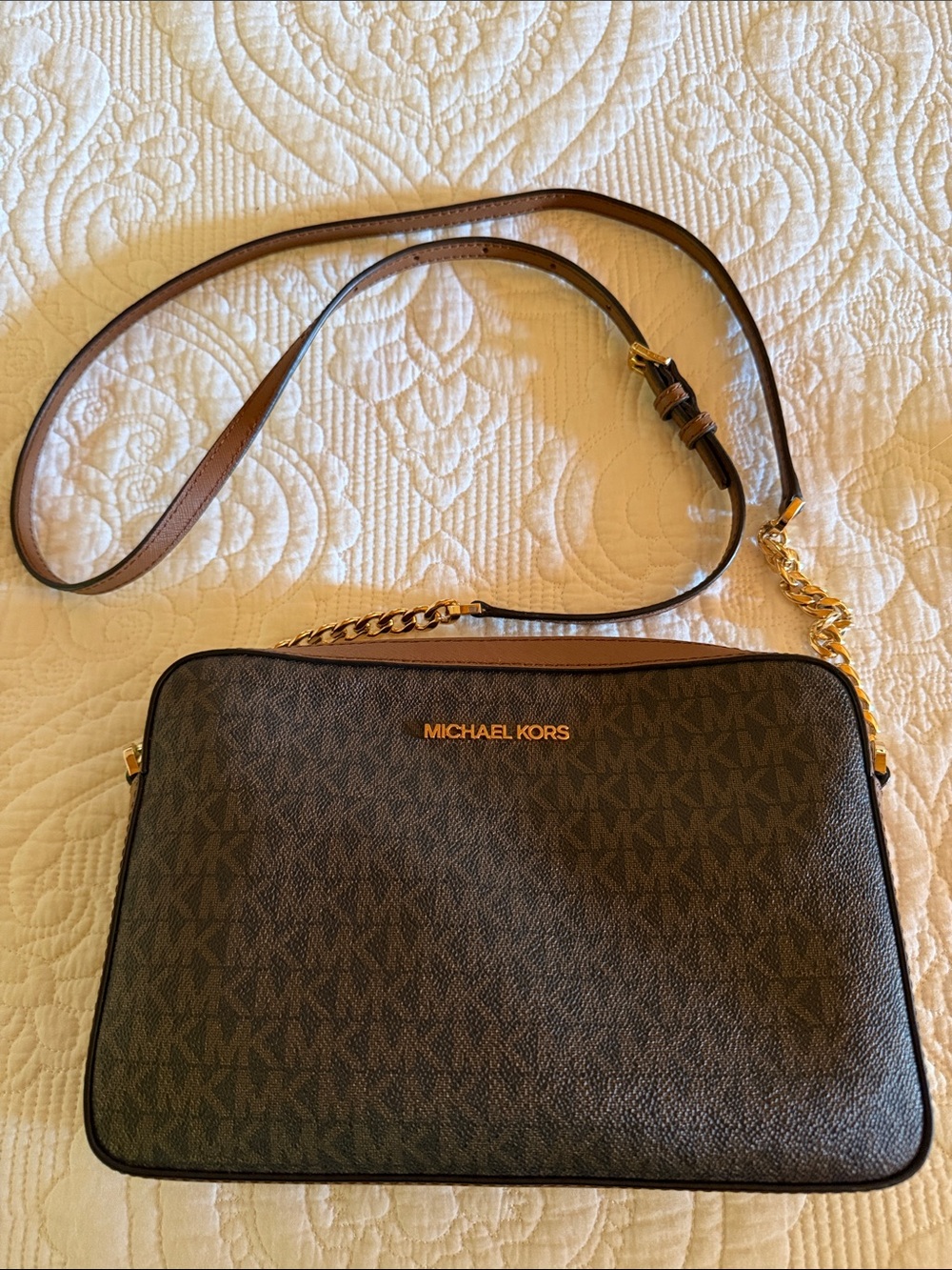 Michael Kors Brown and Gold Logo bag